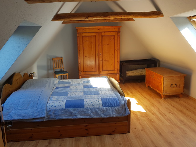 Ferienwohnung in Vogelsang - Jänicke - blaues Schlafzimmer