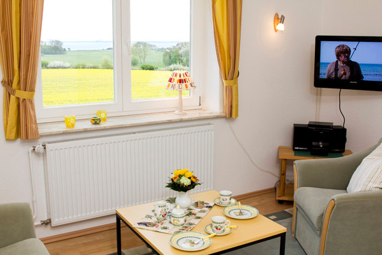 Ferienwohnung in Rettin - Ferienhof Hansen Seeigel - Gemütliche TV-Ecke mit Ostseeblick